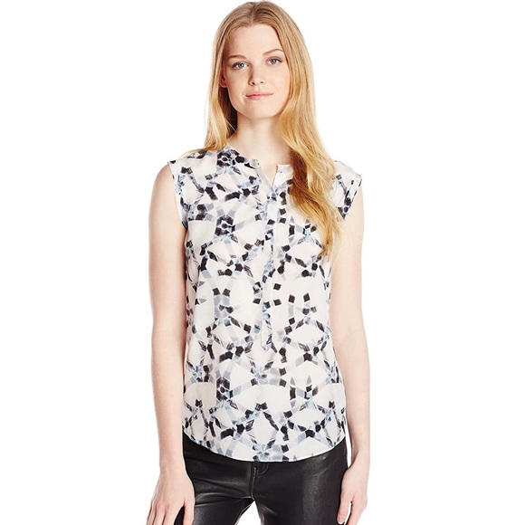Rebecca Taylor Geoprint Silk Sleeveless Blouse 4 - Picture 2 of 12